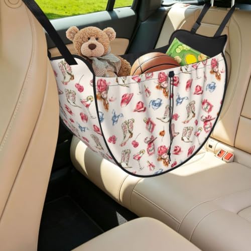 Cowboy Boots Hats Car Seat Organizer Backseat Storage Bag, Large Waterproof Vehicle Organizer With Adjustable Straps For Gear Essentials, Fits Most Cars