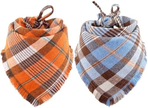 Fall Dog Bandana Autumn Thanksgiving Plaid Reversible Triangle Bibs Scarf