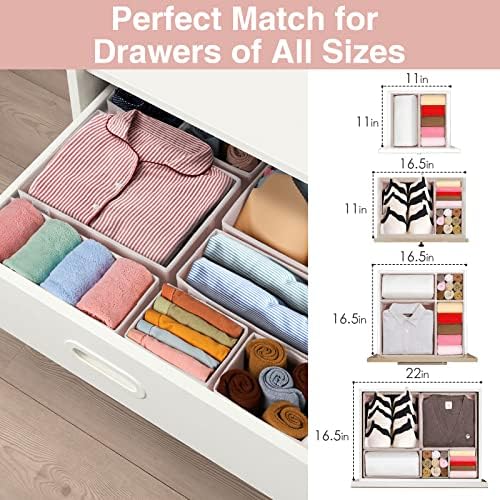 Criusia 8 Pack Underwear Drawer Organizer, Foldable Cloth Storage Box Closet Dresser Drawer Divider for Clothes, Bras, Socks, Ties, Scarves, Lingerie, Accessories