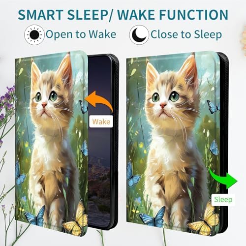 Case for Samsung Galaxy Tab S6 10.5" 2019 SM-T860/T865/T867, 360 Degree Rotating Stand with Multi-Angle Vertical & Horizontal Viewing Shockproof Shell for Women Men, Lawn Cat Butterfly
