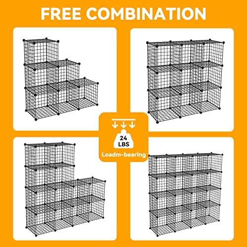HUBSON Wire Cube Storage Organizer, Book/Toy/Craft/Potted Plants and petCloset Organizers and Storage Shelves, 20-Cube Freely Combinable Metal Grids Storage Shelf,Black Iron