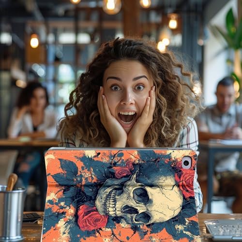 for Microsoft Surface Go 4/3/2/1-10.5" 2021 Tablet Case,Auto Wake/Sleep,Adjustable Stand Protective Cover - Skull Rose