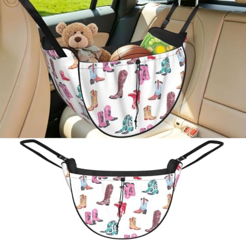 Colorful Cowboy Boots Car Seat Organizer Backseat Storage Bag, Large Waterproof Vehicle Organizer With Adjustable Straps For Gear Essentials, Fits Most Cars
