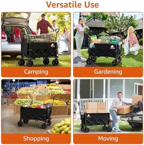 Folding Wagon Cart with Wheels Foldable - Collapsible Wagons Carts Heavy Duty, Fold Up Portable Utility Wagon for Grocery Beach Fishing Camping Shopping, Carrito para Cargar Cosas Con Ruedas(180L)