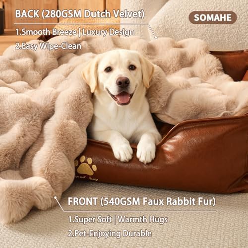 SOMAHE Dog Blanket for Couch Bed, Soft Faux Fur, Large 39x31 Latte Coffee