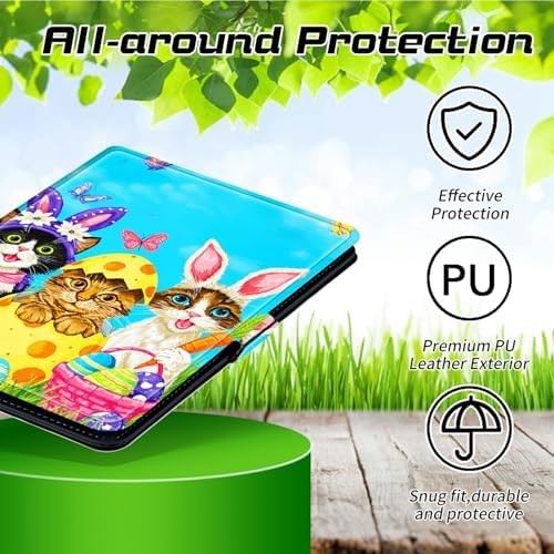 Universal Tablet Case for T-Mobile Revvl Tab 2 10.1" Model:9185W 2025/Revvl Tab 5G 10.36" 2023, 360 Degree Rotating Kickstand Protective Stand Leather Shell Cover for 9"-10.5", Rabbit Cat