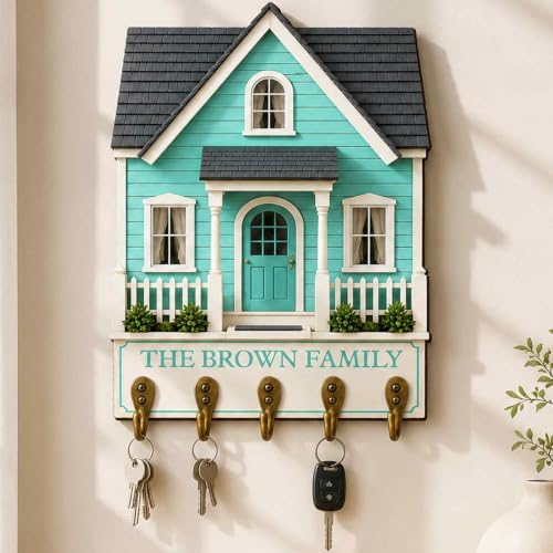 Personalized Key Holder, Custom Hanger Hook Sign with 3 Hooks | Home Entrance Decor, Wall Decor Entryway, Decorative Key Holder, Unique Family Name Sign, Gift for Family Mom Dad