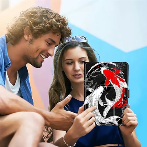 Universal Tablet Case for T-Mobile Revvl Tab 2 10.1" 2025/Revvl Tab 5G 10.36" 2023, 360 Degree Rotating Kickstand Protective Stand PU Leather Shell Cover for 9"-10.5", Red White Fish
