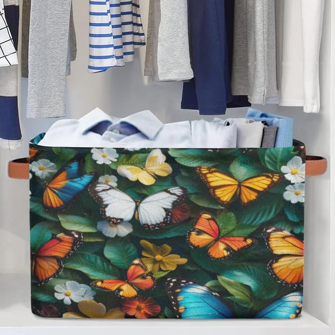 Butterfly Storage Baskets with Handles Fabric Storage Boxes Collapsible Nursery Basket for Shelf Book Cloth 15 X 11 X 9.5 IN Closet Organizer Bins