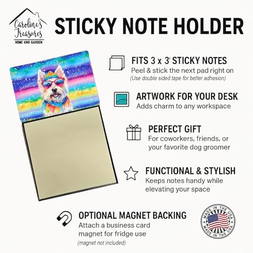 Caroline's Treasures Westie Hippie Dawg Sticky Note Holder Refillable Dispenser Self-Sticky Note Pads, Memo Pads Blank Desk Accessories