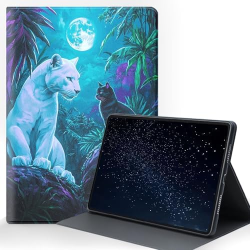 for Samsung Galaxy Tab A7 Lite 2021 (SM-T220/T225/T227) Tablet Protective Cover with Adjustable Stand and Magnetic Auto Wake/Sleep,White Panther Black Cat