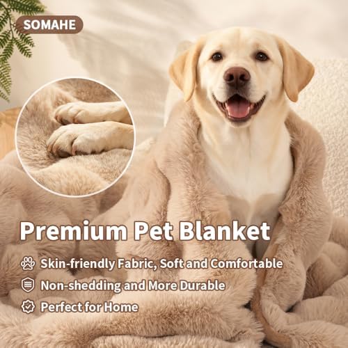 SOMAHE Dog Blanket for Couch Bed, Soft Faux Fur, Large 39x31 Latte Coffee