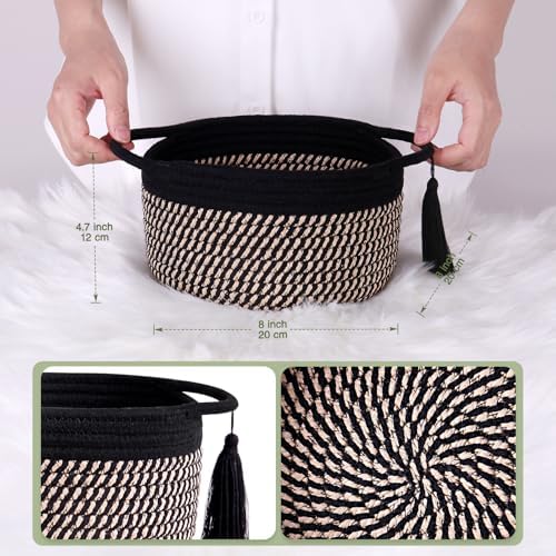 Small Gift Basket Empty to Fill, 2 Pack, Mini Woven Basket, Dark Brown | Cute Decorative Mini Rope Storage Baskets with Cellophane Bags & Ribbons; Two Sizes for Gifting, Bathroom Counter or Desk