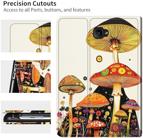 for Samsung Galaxy Tab A 10.1" 2016 SM-T580/T585/T587 Case | Slim Leather Smart Cover with Multi-Angle Anti-Slip Stand [Auto Wake/Sleep] Shell for Women Men - Mushroom Painting