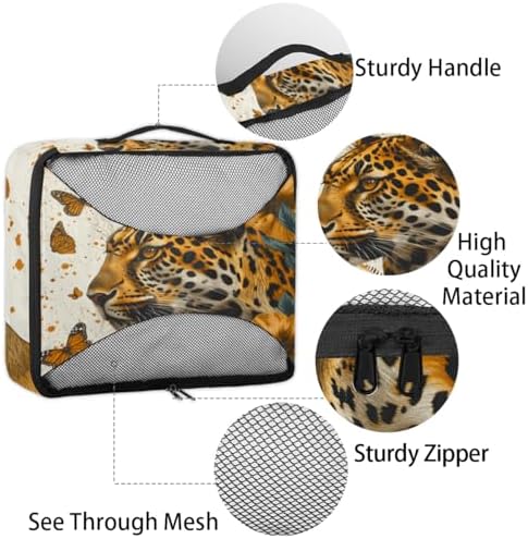 Leopard 4 Set Packing Cubes Luggage Organizer Bags for Travel Accessories and Essentials, Butterfly Leopard Print