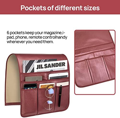 Teniux Remote Control Holder GRS Certified Armrest Organizer with 6 Pockets for recliner couch sofa, Recycled Material Armchair Caddy for Smart Phone, Book, Magazines, Ipad, Remotes(Rose Wine)