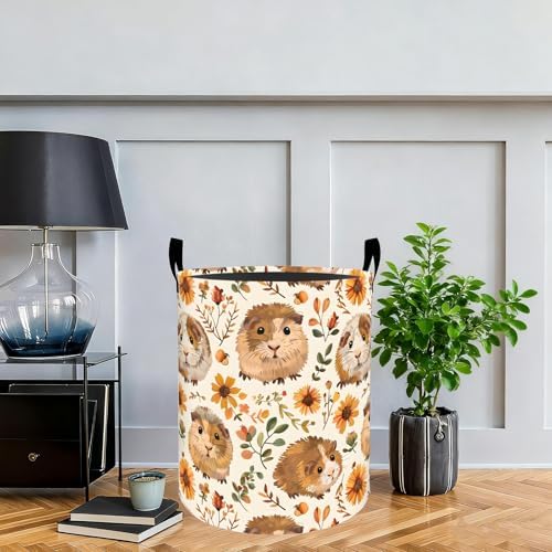 Guinea Pig Laundry Basket Hamper, Organizer Bins Gifts for Women Kids, Small Pet Animal Foldable Waterproof Clothes Hamper Handles Storage Bucket for Bedroom Bathroom Room Decor 19.7"x15.7"