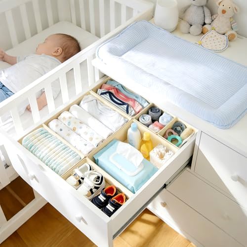 DIMJ Drawer Organizer Clothes - 20 Pack Closet Drawer Organizer Bins for Baby Clothes Storage, Fabric Dresser Organizer for Nursery Bedroom, Foldable Small Drawer Dividers for Underwear Socks