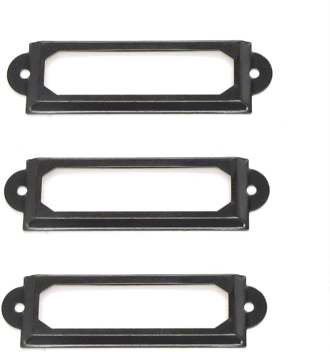 50 Pcs Label Holders Library File Drawer Tags Label Holder Metal Frame Name Card Frame for Drawer Cabinet (Black)
