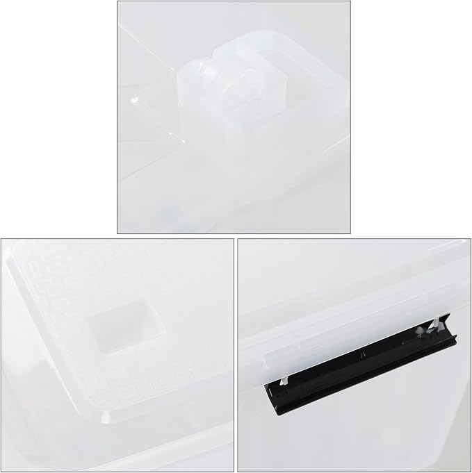 4-Pack 50 Quart Plastic Storage Bin, Stackable Wheeled Box, Clear | Box Organizing Container with Lid and Secure Latching Buckles, Stackable Rolling Storage Boxes, Clear See-Through