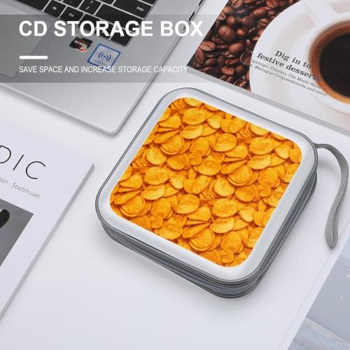 CD Case Holder for Car Potato Chips Food 40 Capacity Zipper Disc Wallet | DVD Organizer Storage Binder, Potato Chips Food Shockproof, Hard Plastic, Portable Hand Strap