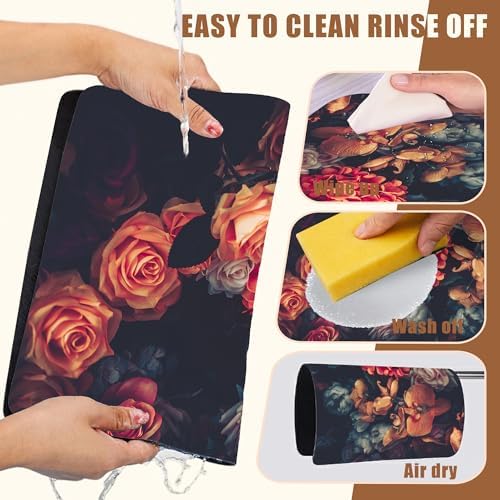 Vintage Rose Flower Coffee Mat Absorbent Dish Drying Mat for Kitchen Counter Hide Stain Rubber Backed Coffee Bar Accessories Fit Under Espresso Machine, 11.8 x 19.7 Inch