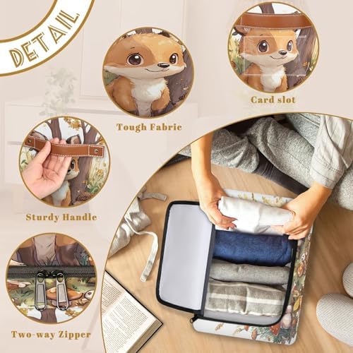 Mushroom Fox Storage Bins with Zipper Lid Foldable Fabric Organizer Box with Handles Rectangular Closet Clothes Organizer Containers