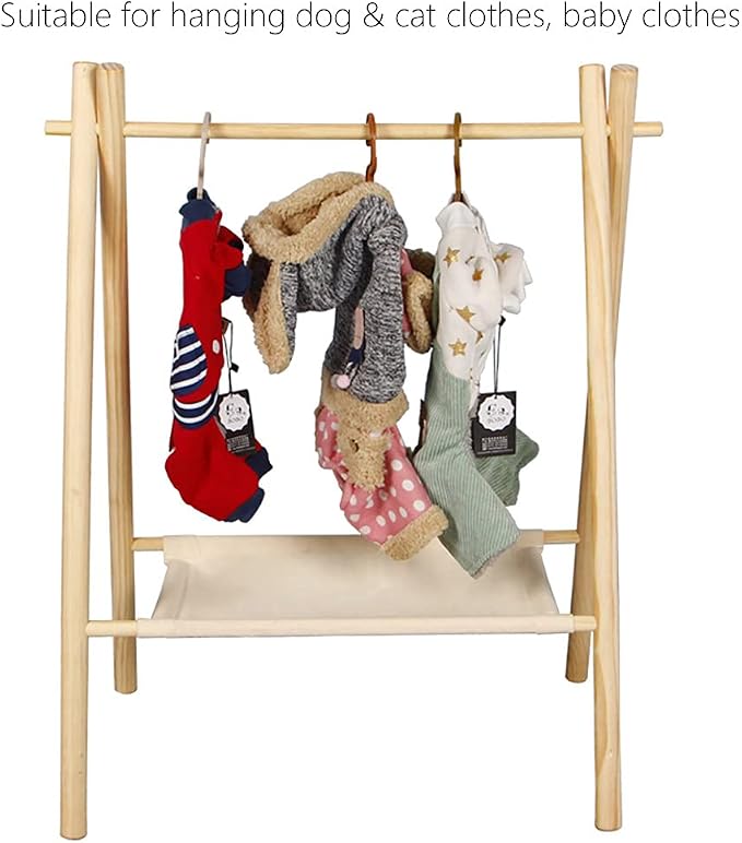 Garment Rack for Pets/Dolls/Baby, Hanger Rack, Dress up Storage, Clothes Organizer, Wooden (Beige, Medium)