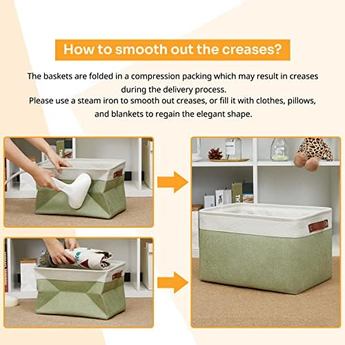 DULLEMELO Fabric Storage Bin for Laundry, Home, Foldable Storage Basket for Shelves, Toys, Collapsible Storage Basket Bin for Office, Closet,Bedroom(White&Green)