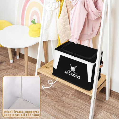 Custom Storage Basket with Zipper Lid, Golf Ball Sport Foldable Fabric Storage Boxes Decorative Closet Shelves Clothes Organizer Container Cubes with Handle 1PCS
