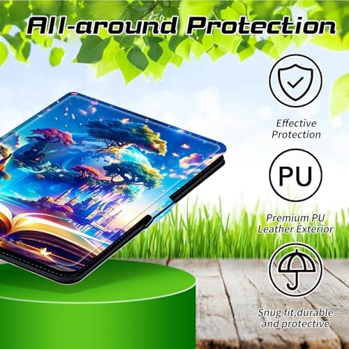 Universal Tablet Case for T-Mobile Revvl Tab 2 10.1" 2025/Revvl Tab 5G 10.36" 2023, 360 Degree Rotating Kickstand Protective Stand PU Leather Shell Cover for 9"-10.5", Book Trees