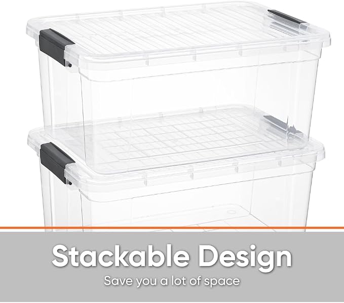 Superio Storage Bins with Lids, Clear Plastic Containers for Organizing, Stackable Totes, BPA Free, Odor Free, Organizer Boxes for Home, and Dorm (8 Pack, 36 Qt)