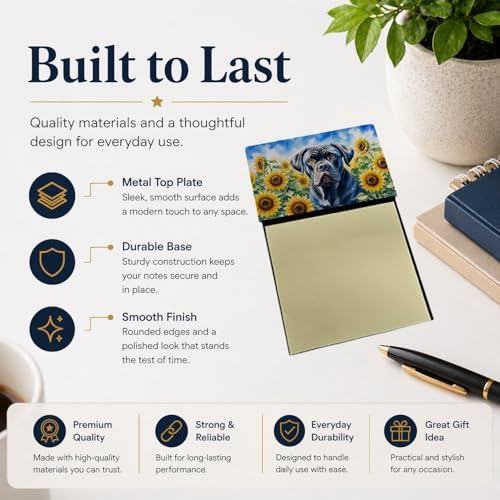 Caroline's Treasures Cane Corso in Sunflowers Watercolor Sticky Note Holder Refillable Dispenser Desk Accessory 3x3 Pad Gift