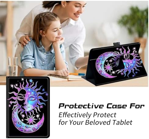 Universal Tablet Case for T-Mobile Revvl Tab 2 10.1" 2025/Revvl Tab 5G 10.36" 2023, 360 Degree Rotating Kickstand Protective Stand PU Leather Shell Cover for 9"-10.5", Purple Moon Sun
