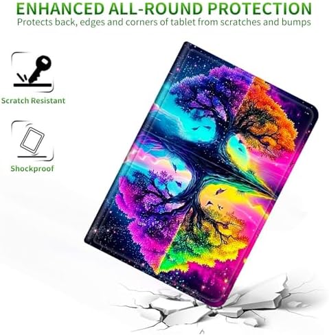 for Samsung Galaxy Tab E 9.6" 2015 SM-T560/T561/T567 Case | Slim Leather Smart Cover with Multi-Angle Anti-Slip Stand [Auto Wake/Sleep] Shell for Women Men - Purple Green Tree