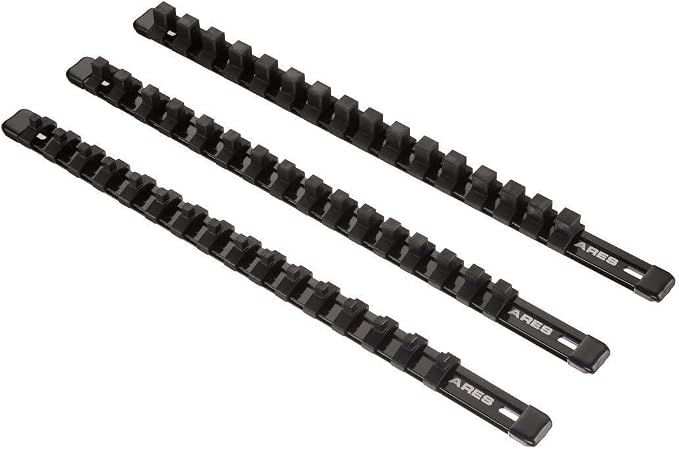 ARES 70087 3-Pc 1/4,3/8,1/2-In Socket Rail | Part No. 70087; 1/4-Inch, 3/8-Inch, and 1/2-Inch Drive Rails Hold 48 Sockets and Keep Your Tool Box