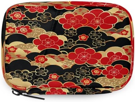 Travel Pill Organizer Red and Black Japanese Cherry Blossoms Pill Case