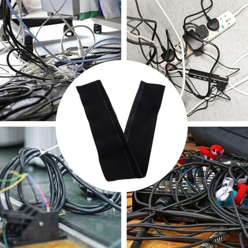 VANZACK Flexible Cable Management Sleeve for Computer Wires Portable Black Cord Organizer Wrap Protects Cables from Pet Damage for Desktop and Entertainment Center Cord Hider