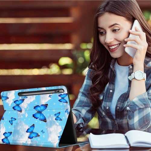 for Samsung Galaxy Tab S6 Lite 10.4 Inch 2024/2022/2020 Case | Slim Leather Smart Cover with Multi-Angle Anti-Slip Stand [Auto Wake/Sleep] Shell for Women Men, Blue Butterfly White Cloud