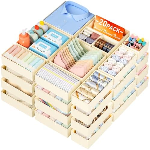 DIMJ Drawer Organizer Clothes - 20 Pack Closet Drawer Organizer Bins for Baby Clothes Storage, Fabric Dresser Organizer for Nursery Bedroom, Foldable Small Drawer Dividers for Underwear Socks