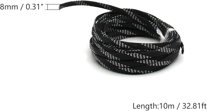 Jutagoss PET Expandable Braided Cable Sleeve, 32.8ft - 5/16 inch Black Silver Cable Management Sleeve, Wire Loom Tube Cord Protector for USB Cable, Power Cord, Audio Video and More, 1Pc