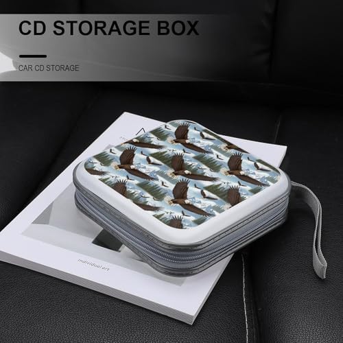 40-Disc Capacity CD/DVD Case Cool Bald Eagle, Hard Plastic Protective Storage Binder with Zipper, Portable Organizer for Car Home Office