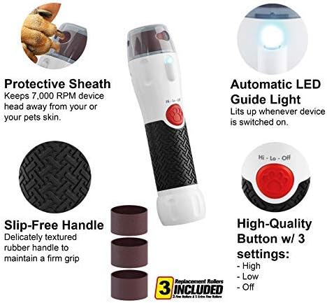 Bell+Howell PAWPERFECT Set of 2 Pet Nail Rotating File with 7000-14000 RPM's, Dog Nail Grinder Gentle and Painless Trimmer in 3 Modes with 3 Replacement Rollers for Dogs Cats Nail Kit As Seen On TV