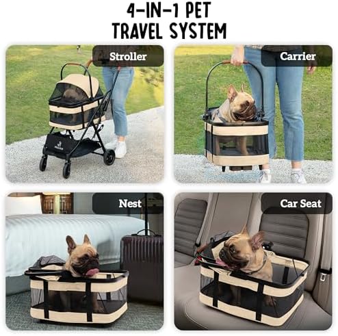 Pet Stroller with Detachable Carrier - Ideal for Small to Medium Dogs & Cats - Compact & Convenient Design - Easy Assembly Pet Stroller for Cats, Dog Strollers for Small Dogs - Bisque Beige