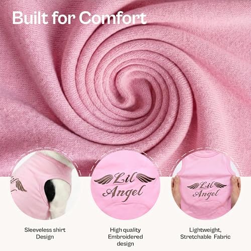 Parisian Pet Dog Shirt – 100% Cotton Lil Angel Shirts for Large Dogs – Pink Sleeveless Puppy Clothes – Breathable and Lightweight Girl Dog Clothes - Stretchy Pet Apparel - Summer Tshirts for Dogs