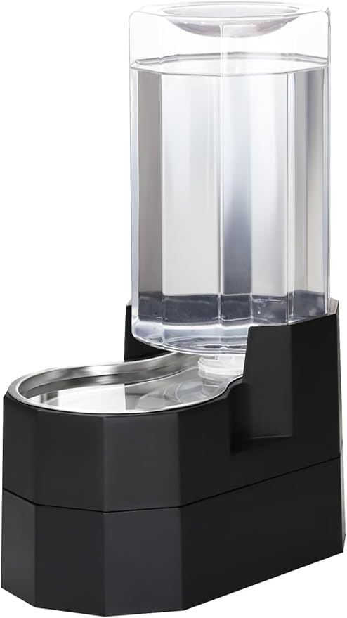 Sfozstra Raised Pet Water Dispenser: 8L Black Automatic Stainless Steel Gravity Cat Feeder for Elderly Pet Dogs Indoor Outdoor