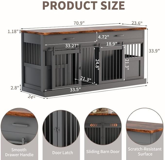 71 inches Dog Crate Furniture Decorative Indoor Dog Kennel Furniture