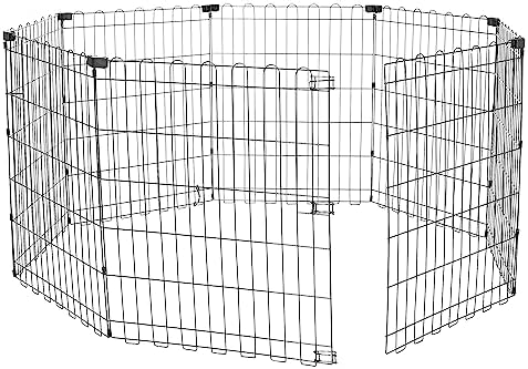 Amazon Basics Foldable Octagonal Metal Exercise Dog Playpen - Indoor/Ou, , Blacktdoor, No Door, Small (8 Panels, 24 x 30), Easy to assemble, store, and customize, 30" - Small, Black