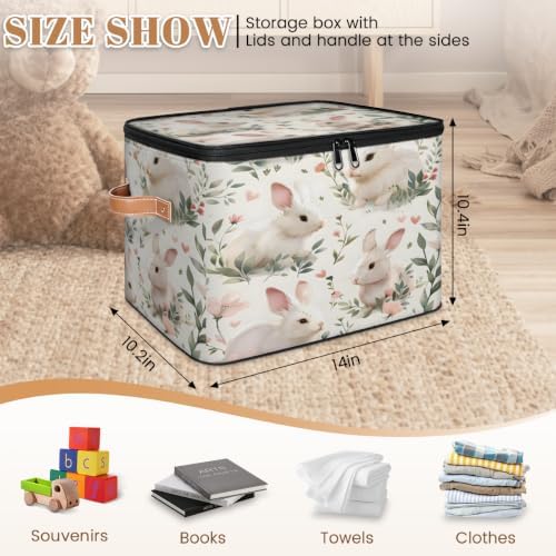 Spring Easter Bunny Storage Box with Zipper Lid | Collapsible, Fabric, Storage Bin, Handle, Large, Closet Organizer, Containers, Bedroom, Home, Cute Rabbit Floral