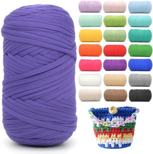400g Tshirt Yarn for Crochet,Purple T Shirt Soft Elastic Fabric Chunky Thick T-Shirt Crochet Yarn for Crocheting Knitting Beginner Hand Knitting for Bag/DIY Craft/Home Decor-Dark Purple